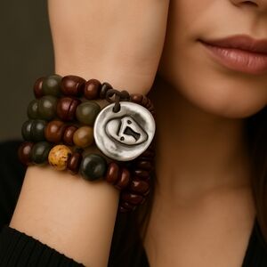 Layered Natural Beaded Stretch Bracelet – Women's Handmade Boho Fashion Jewelry